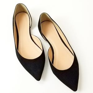 J Crew Black suede Audrey d'orsay pointed toe Flat